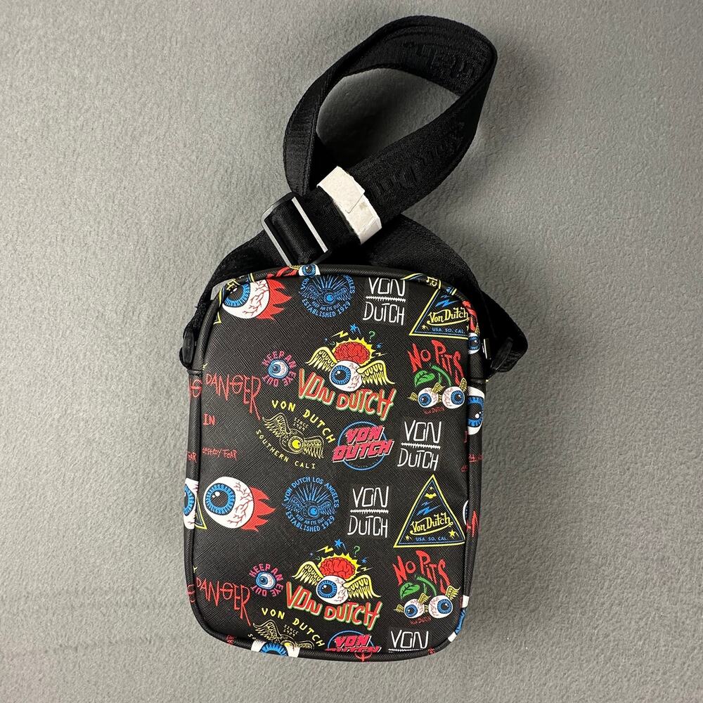 Von Dutch Jax Crossbody All Over Tattoos Sling Bag Y2K Black Flying Eye NWT - Picture 2 of 5